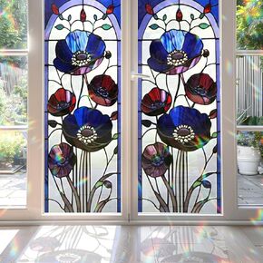 Ancient Oak Tree & Sunset Glow Stained Glass Window Film, Decorative Ancient Oak Tree & Sunset Glow Stained Glass Window Film, Ancient Oak Tree Stained Glass Window Film for Bathroom Door Heat Anti UV in Kuwait