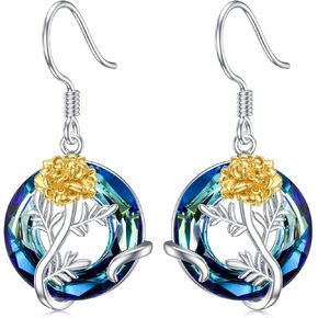 TOUPOP Birth Flower Earrings 925 Sterling Silver 12 Month Floral Earrings Birthstone Crystal Jewelry Birthday Mothers Day Gifts for Women Mom Her