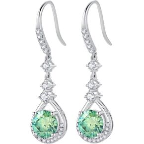 5 Carat Women's Green Moissanite Drop Earrings, 18k White Gold Plated 925 Sterling Silver Hook Shape Earrings, D Color VVS1 Clarity Pear Cut Teardrop Diamond Valentine's Day Jewelry Gift