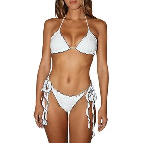 Women Bikini Sets Y2k Swimsuit Ruffle Triangle Bikini Cute Halter 2 Piece Bathing Suit