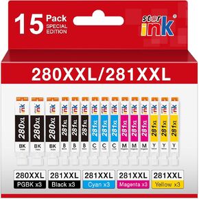 15 Pack 280XXL 281XXL Ink Cartridges Replacement for Canon Ink 280 and 281 Cartridges Compatible with Canon TR8620a Ink Cartridges TR8520 TR8620 TR8600 TR7520 TS6120 TS6220 TS9120 TS6320 Printer