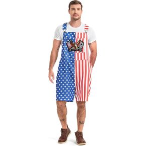 American Flag Bib Overalls Shorts for Men, 4th of July Patriotic Denim Romper, Independence Day USA Workwear Jumpsuit