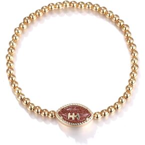 Football Game Day Bracelets for Women Gold Beaded Stretch Bracelets Sports Fan Bracelet Accessories