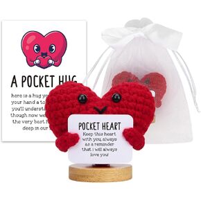 Pocket Hug Heart Cute Emotional Support Crochet Hearts with Positive Messages I Love You Gifts for Mother Father Inspirational Gifts for Women Men Friends Heart Motivational Desk Decor for Home Office