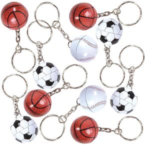 ArtCreativity Metal Sports Ball Keychains, Set of 12, Fun Keychains for Backpack, Purse, Luggage, Sports Themed Party Favors, Goodie Bag Fillers for Boys and Girls