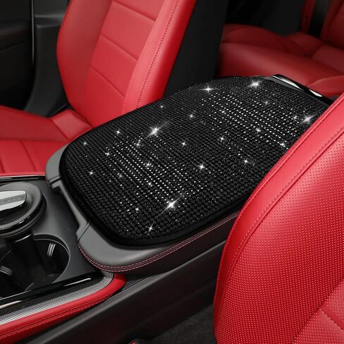 Bling Car Center Console Cover, Car Armrest Cover, Diamond Rhinestone Auto Center Console Cover Protector, Universal Arm Rest Cushion Pads Car Interior Accessories for Vehicles, SUVs (Black) in Saudi Arabia