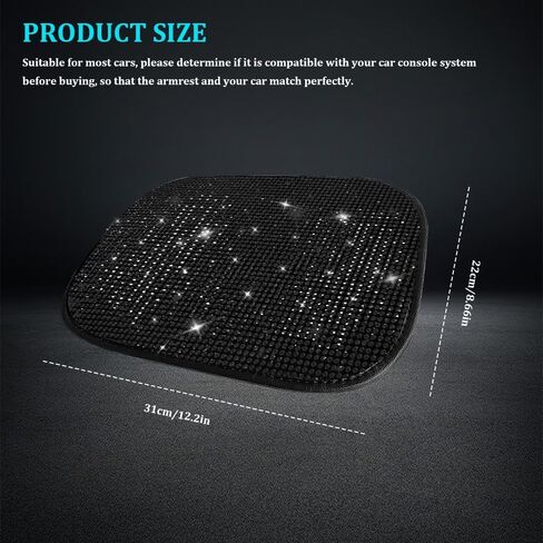 Bling Car Center Console Cover, Car Armrest Cover, Diamond Rhinestone Auto Center Console Cover Protector, Universal Arm Rest Cushion Pads Car Interior Accessories for Vehicles, SUVs (Black) in Saudi Arabia