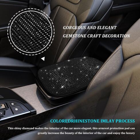 Bling Car Center Console Cover, Car Armrest Cover, Diamond Rhinestone Auto Center Console Cover Protector, Universal Arm Rest Cushion Pads Car Interior Accessories for Vehicles, SUVs (Black) in Saudi Arabia