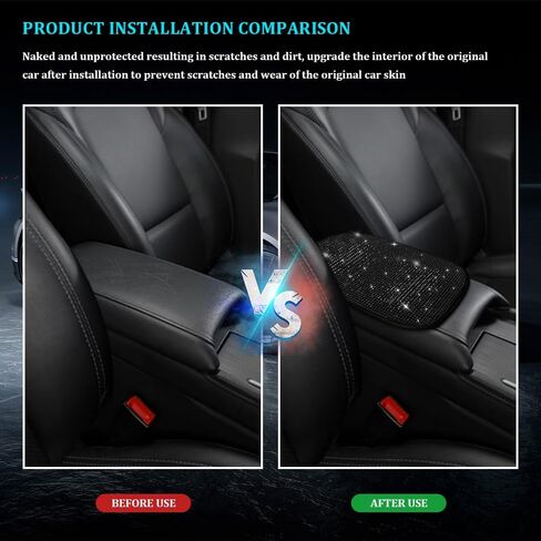 Bling Car Center Console Cover, Car Armrest Cover, Diamond Rhinestone Auto Center Console Cover Protector, Universal Arm Rest Cushion Pads Car Interior Accessories for Vehicles, SUVs (Black) in Saudi Arabia