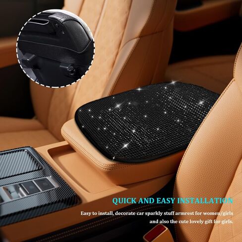 Bling Car Center Console Cover, Car Armrest Cover, Diamond Rhinestone Auto Center Console Cover Protector, Universal Arm Rest Cushion Pads Car Interior Accessories for Vehicles, SUVs (Black) in Saudi Arabia