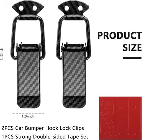 2PCS Car Bumper Clips Hook Lock,Carbon Fiber Hood Pins Toggle Clamp for Quick Fix & Release,Universal Car Accessories Bumper Security Hook Lock Clips for Bumper Fender Tailgate (Large) in Kuwait