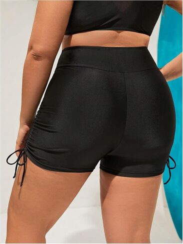Floerns Women's Plus Size Swimwear Bottom High Waisted Drawstring Swim Shorts with Pocket in Kuwait