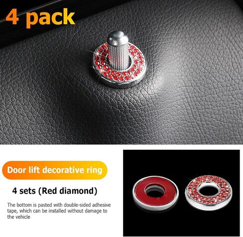 4 PCS CAR CAR CAR COVERS INNER DOOR COVERS ، ملصقات صراخ قضيب السحب الكريستالية ، أحجار راينستون تلقائية تلقائية ، ديكورات دبوس قفل السيارة لفئة C C200L GLC260 C260L (وردي) in Saudi Arabia