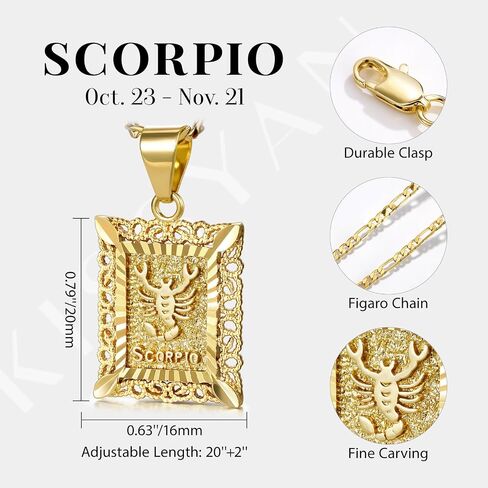 KissYan Zodiac Pendant Necklace for Women Men, 14K Gold Plated Square Constellation Sign Horoscope Figaro Chain Jewelry Birthday Gift in Saudi Arabia