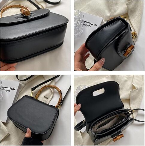 Women'S Leather Tote Handbags,Bamboo Shaped Top Handle Satchel Crossbody Bag Vintage Shoulder Bag in Saudi Arabia
