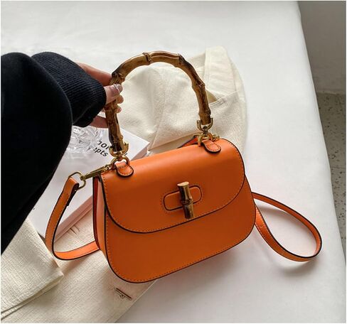 Women'S Leather Tote Handbags,Bamboo Shaped Top Handle Satchel Crossbody Bag Vintage Shoulder Bag in Saudi Arabia