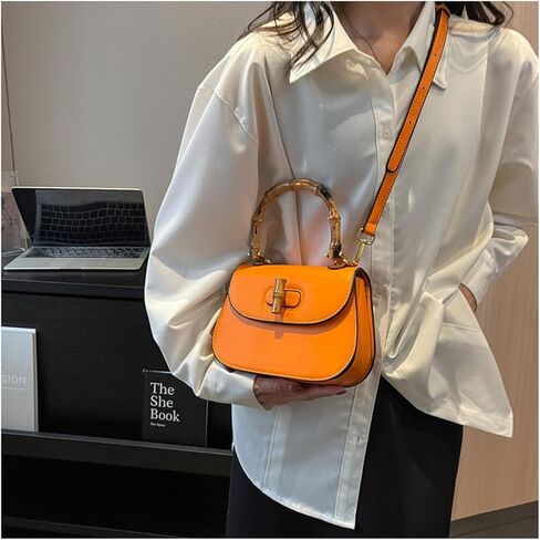 Women'S Leather Tote Handbags,Bamboo Shaped Top Handle Satchel Crossbody Bag Vintage Shoulder Bag in Saudi Arabia