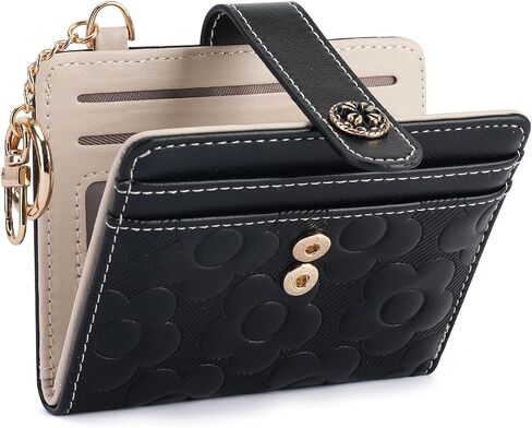 RFID Wallet Women,Slim Small Wallets Embossed Flower Leather Bifold Compact Ladies Girls Wallet with Credit Card Holder Zipper Coin Pocket Green in Saudi Arabia