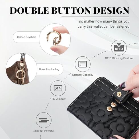 RFID Wallet Women,Slim Small Wallets Embossed Flower Leather Bifold Compact Ladies Girls Wallet with Credit Card Holder Zipper Coin Pocket Green in Saudi Arabia