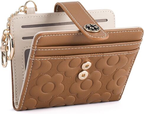 RFID Wallet Women ، محافظ صغيرة نحيفة من جلد زهرة Bifold Bifold Sompact Ladies Girls Wallet مع حامل بطاقة الائتمان السوستة الجيب الأخضر in Kuwait