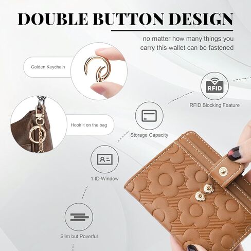 RFID Wallet Women ، محافظ صغيرة نحيفة من جلد زهرة Bifold Bifold Sompact Ladies Girls Wallet مع حامل بطاقة الائتمان السوستة الجيب الأخضر in Kuwait