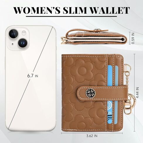 RFID Wallet Women ، محافظ صغيرة نحيفة من جلد زهرة Bifold Bifold Sompact Ladies Girls Wallet مع حامل بطاقة الائتمان السوستة الجيب الأخضر in Kuwait