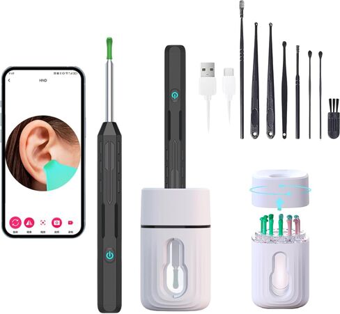 Ear Wax Removal Tool, Wireless Cleaner with Otoscope, Ear Canal Cleaner with Camera 1080P, Ear Cleaning Kit with 12 Ear Spoon and 8 Pcs Ear Set, Earwax Removal with Otoscope in Saudi Arabia