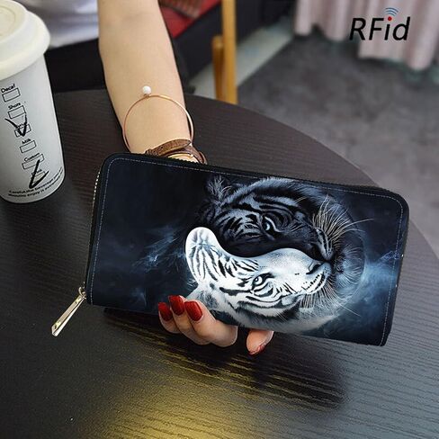 RFID Blocking Leather Wallet for Women – Large Capacity Zip Around Clutch with 8 Card Slots,39 Cash Pockets & Coin Zipper,Skull American Flag in Saudi Arabia