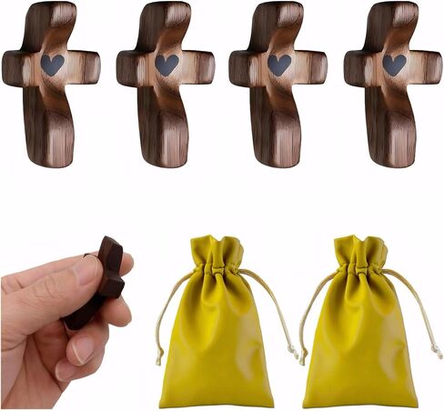 Cross My Heart, Encouragement Gift, Walnut Wooden Comfort Cross for Stress Relief, Pocket Prayer Crosses for Anxiety and Encouragement, Perfect Religious Gift for Clutching and Praying （4 PCS） in Saudi Arabia