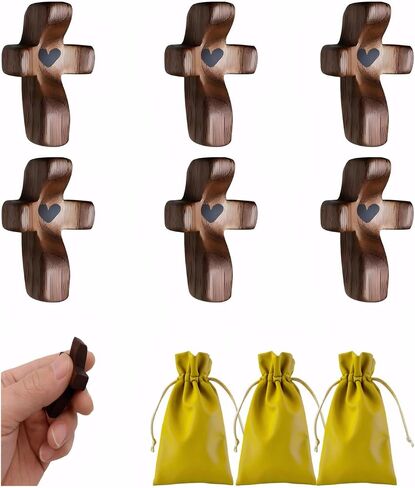 Cross My Heart, Encouragement Gift, Walnut Wooden Comfort Cross for Stress Relief, Pocket Prayer Crosses for Anxiety and Encouragement, Perfect Religious Gift for Clutching and Praying （4 PCS） in Saudi Arabia