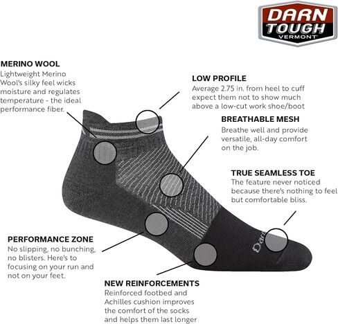 Darn Tough Vermont Steely No Show Tab Lightweight Men's Socks, Full Cushion Toe Box, Running Socks for Men, Style 2211 in Saudi Arabia