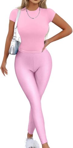 سراويل مثيرة 2 قطعة تم تعيينها للنساء ، قمة المحاصيل في 2000 و Leggings اللامعة ، التخسيس الخروج من ملابس Date Night Club in Saudi Arabia