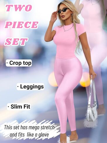 سراويل مثيرة 2 قطعة تم تعيينها للنساء ، قمة المحاصيل في 2000 و Leggings اللامعة ، التخسيس الخروج من ملابس Date Night Club in Saudi Arabia