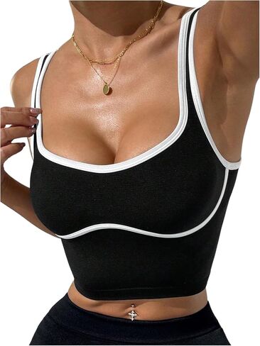 SOLY HUX Women's Athletic Tops Scoop Neck Sleeveless Contrast Binding Workout Yoga Crop Tank Top in Kuwait