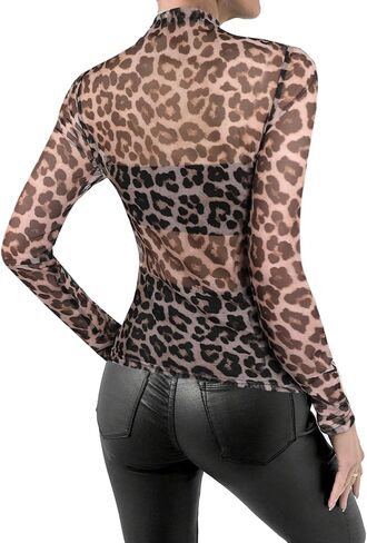 Remidoo Womens Sexy Sheer Mesh Long Sleeve Tops Round Neck Fitted T Shirt in Saudi Arabia
