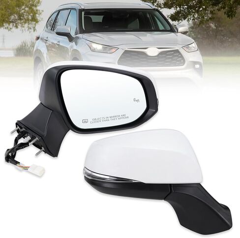 مرآة جانب السائق اليسرى متوافقة مع 2020 2021 2022 2023 2024 2025 Toyota Highlander مع زجاج طاقة قابلة للطي يدوي إشارة بدوره أعمى بقعة أسود استبدال#87940-0E350 (7pins) in Saudi Arabia
