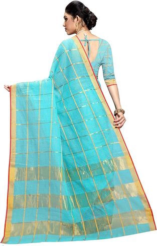 Women's Kota Doria Pure Cotton Saree With Unstiched Blouse Piece in Saudi Arabia