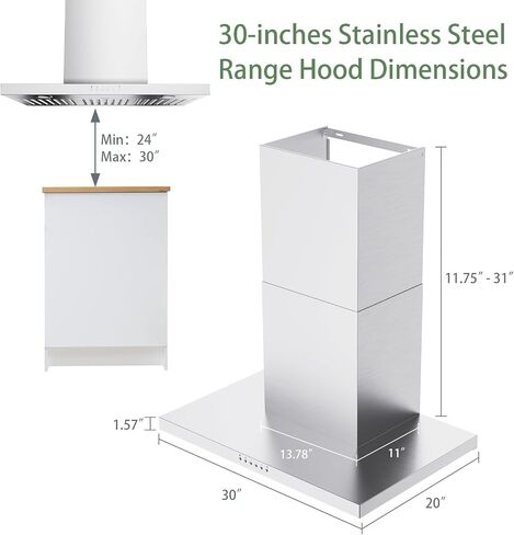 Oneeon 30 "Range Hood - 900 CFM الفولاذ المقاوم للصدأ الجدار الجدار العادم مع مروحة 4 سرعات ، مصابيح LED ، زر الضغط ، جسم رفيع للغاية ، محرك تنفيس موقد على طراز المدخنة ونبوة العادم. in Saudi Arabia