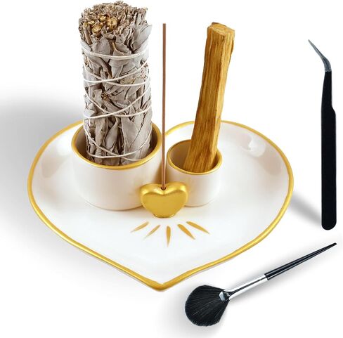 Palo Santo Holder Burner - 5.9" Ceramic Sage Incense Burner Catcher, Heart Shaped Incense Stick Holder Tray for Yoga, Meditation Accessories Room (Gold) in Saudi Arabia