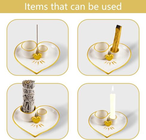 Palo Santo Holder Burner - 5.9" Ceramic Sage Incense Burner Catcher, Heart Shaped Incense Stick Holder Tray for Yoga, Meditation Accessories Room (Gold) in Saudi Arabia