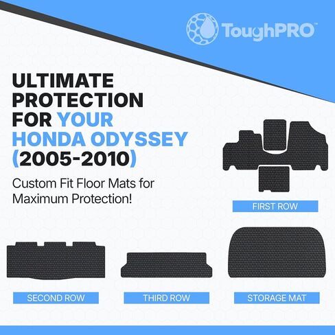 TOUGHPRO Floor Mats Accessories 1st + 2nd + 3rd Row + Cargo Mats Accessories for Honda Odyssey All Weather Heavy Duty (Made in USA) Black Rubber 2005 2006 2007 2008 2009 2010 in Saudi Arabia