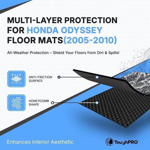 TOUGHPRO Floor Mats Accessories 1st + 2nd + 3rd Row + Cargo Mats Accessories for Honda Odyssey All Weather Heavy Duty (Made in USA) Black Rubber 2005 2006 2007 2008 2009 2010 in Saudi Arabia
