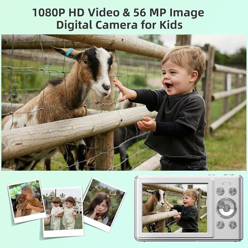 كاميرا رقمية، كاميرات رقمية FHD 1080P للأطفال والأولاد والبنات، كاميرا رقمية صغيرة الحجم للنقطة والتقاط مع تكبير 16X مضادة للاهتزاز وبطاقة 32 جيجابايت، كاميرا صغيرة للأطفال، باللون الأخضر in Kuwait