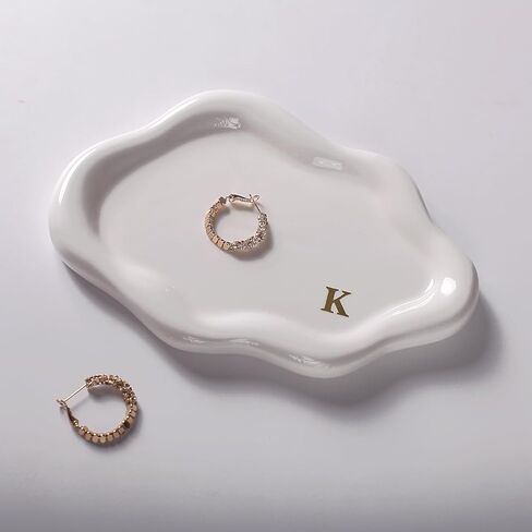 Ceramic Jewelry Tray Personalized Monogram Letter Ring Dish Unique Cloud Shaped Gift for Women Mom Bridesmaids (A-Z Initial) - Valentines Day Mother’s Day Wedding Favors Home Decor (M) in Kuwait