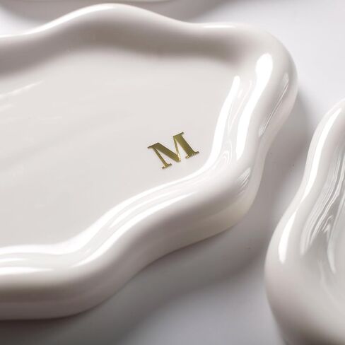 Ceramic Jewelry Tray Personalized Monogram Letter Ring Dish Unique Cloud Shaped Gift for Women Mom Bridesmaids (A-Z Initial) - Valentines Day Mother’s Day Wedding Favors Home Decor (M) in Kuwait