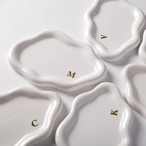 Ceramic Jewelry Tray Personalized Monogram Letter Ring Dish Unique Cloud Shaped Gift for Women Mom Bridesmaids (A-Z Initial) - Valentines Day Mother’s Day Wedding Favors Home Decor (M) in Kuwait