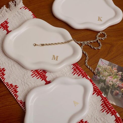 Ceramic Jewelry Tray Personalized Monogram Letter Ring Dish Unique Cloud Shaped Gift for Women Mom Bridesmaids (A-Z Initial) - Valentines Day Mother’s Day Wedding Favors Home Decor (M) in Kuwait