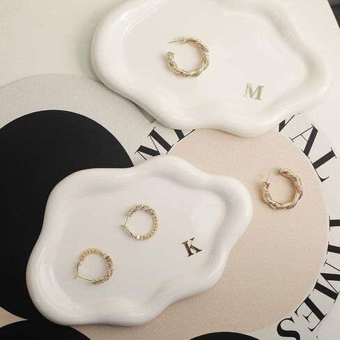 Ceramic Jewelry Tray Personalized Monogram Letter Ring Dish Unique Cloud Shaped Gift for Women Mom Bridesmaids (A-Z Initial) - Valentines Day Mother’s Day Wedding Favors Home Decor (M) in Kuwait