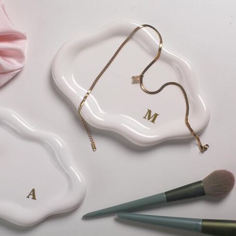 Ceramic Jewelry Tray Personalized Monogram Letter Ring Dish Unique Cloud Shaped Gift for Women Mom Bridesmaids (A-Z Initial) - Valentines Day Mother’s Day Wedding Favors Home Decor (M) in Kuwait