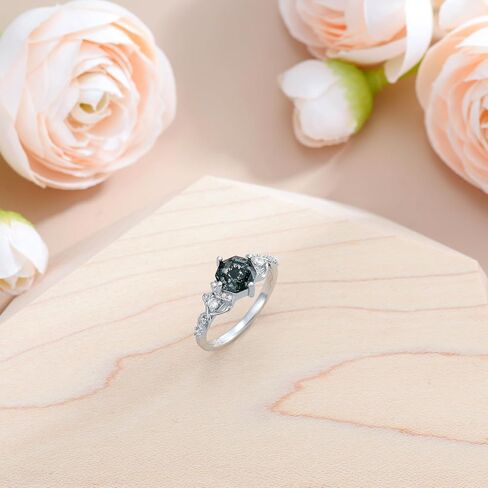 Moss Agate Ring Sterling Silver Moss Agate Gemstone Rings Set for Women Engagement Ring Jewelry for Mothers Day Birthday Gifts Her Wife in Saudi Arabia